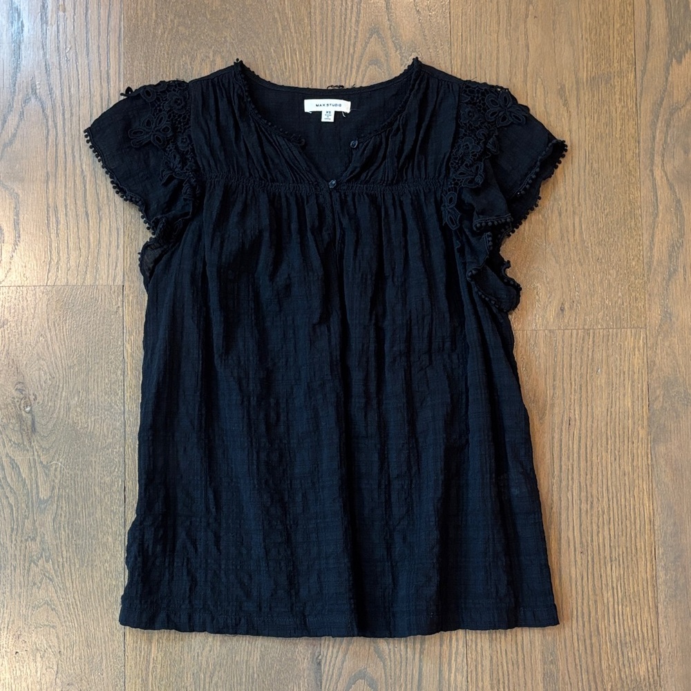 Max Studio Black Eyelet Sleeve Blouse